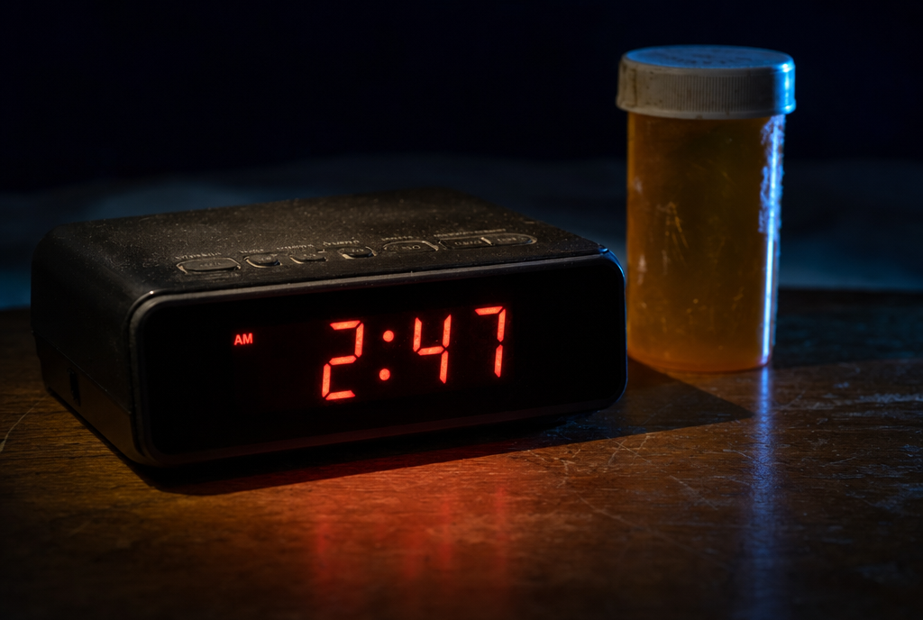 Digital alarm clock reading 2:47 AM