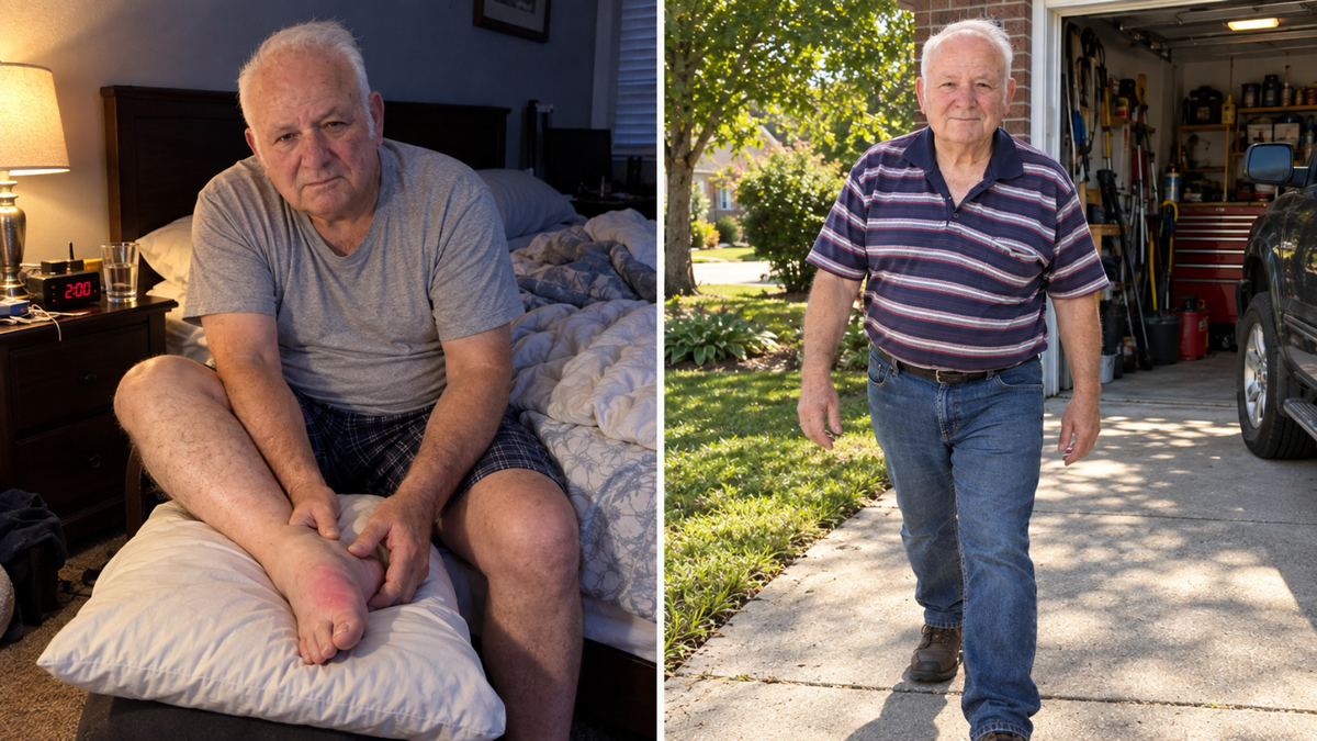 Before and after comparison of Tom during a gout flare and walking comfortably again