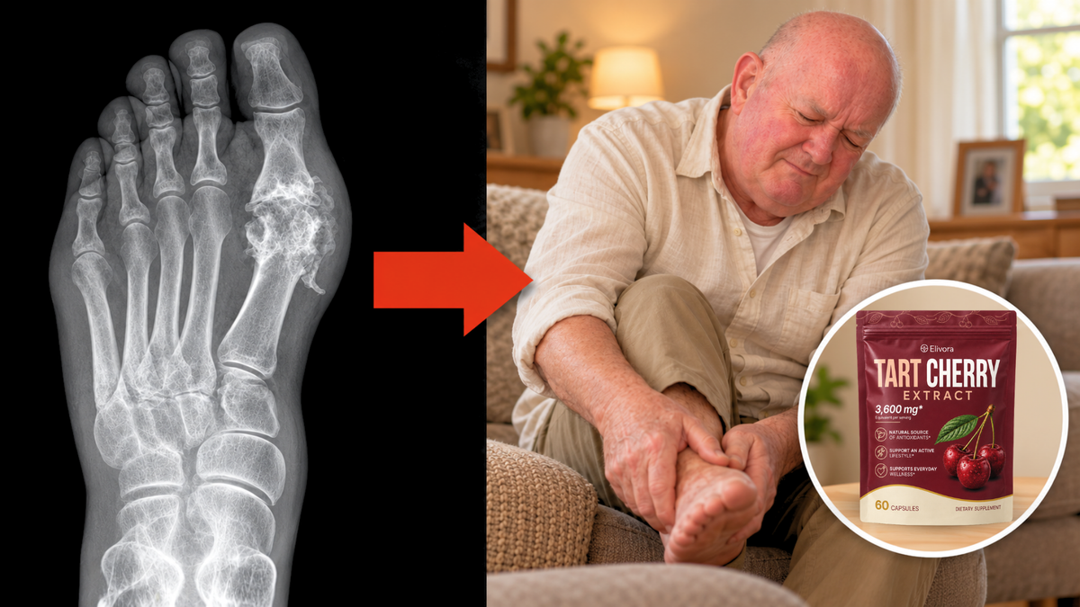 X-ray foot gout deposits and man 55+ pain-free morning